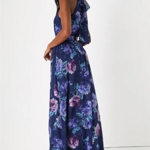 Lulu’s Splendid Perfection Navy Blue Floral Jacquard Maxi Dress